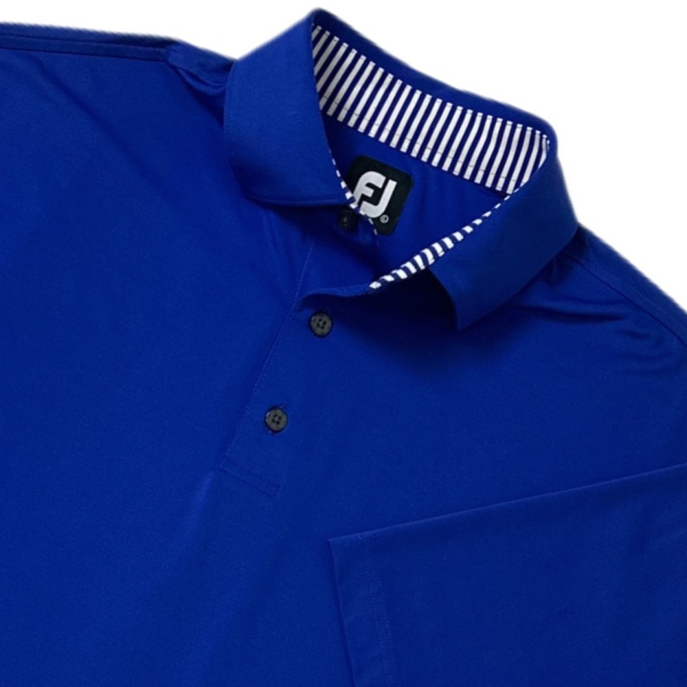 Footjoy Mens Golf Short‎ Sleeved Performance Blend 3 Button Polo Blue Sz L